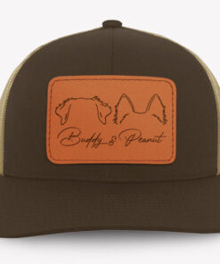 Dog Ears Outline Drawing, Personalized Trucker Leather Patch Hat, Custom Photo