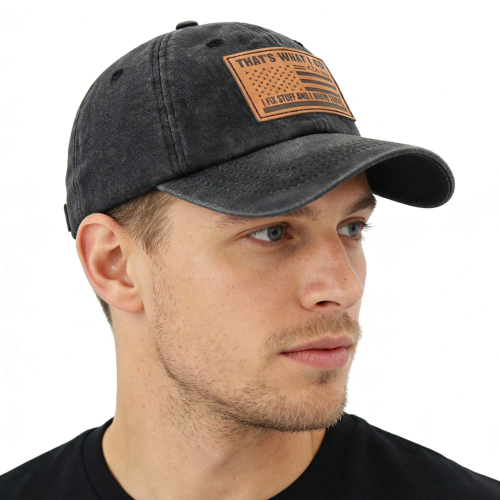 I FIX Black Hat for Men Women, Adjustable Embroidered Wash Cotton Baseball Cap - Image 2