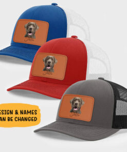 Alternative view of Dog Ears Outline Drawing, Personalized Trucker Leather Patch Hat, Custom Photo