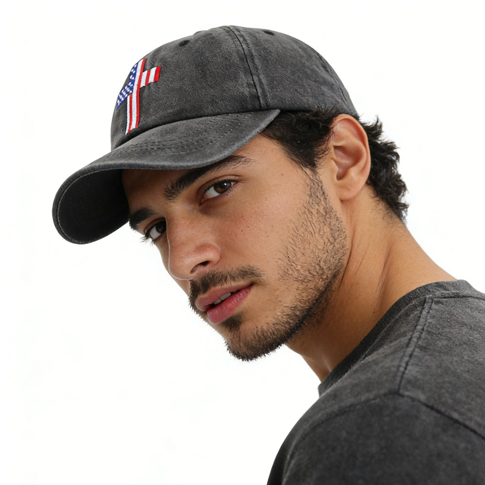 Christian American Flag Cross Baseball Cap Adjustable Embroidered, Gift for Men & Women - Image 3