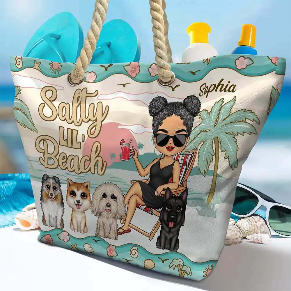 The Beach Is Calling And I Must Go Chibi Girl Dog Cat - Personalized Beach Bag - Image 4