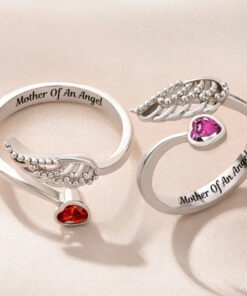 Alternative view of Baby Loss Mom Of An Angel - Personalized Wing And Heart Birthstone Ring