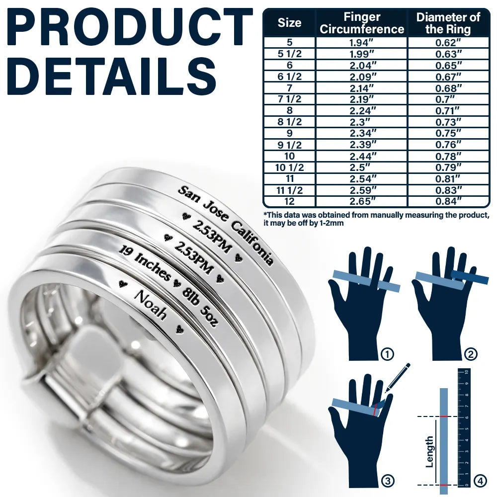 Baby Newborn Information - Personalized Heart Stacking Rings - Image 3