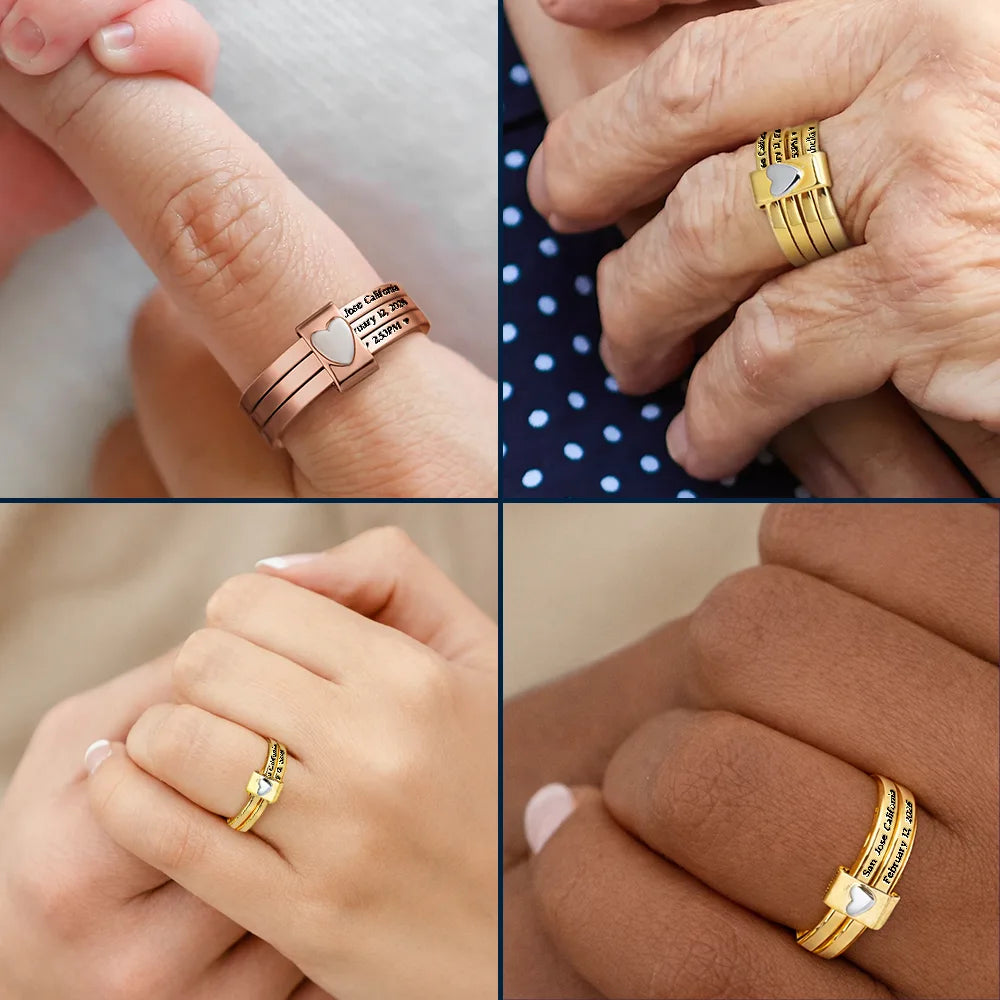 Baby Newborn Information - Personalized Heart Stacking Rings - Image 5
