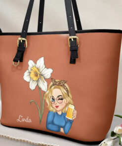 Alternative view of Birth Month Flower Blooming - Personalized Leather Tote Bag