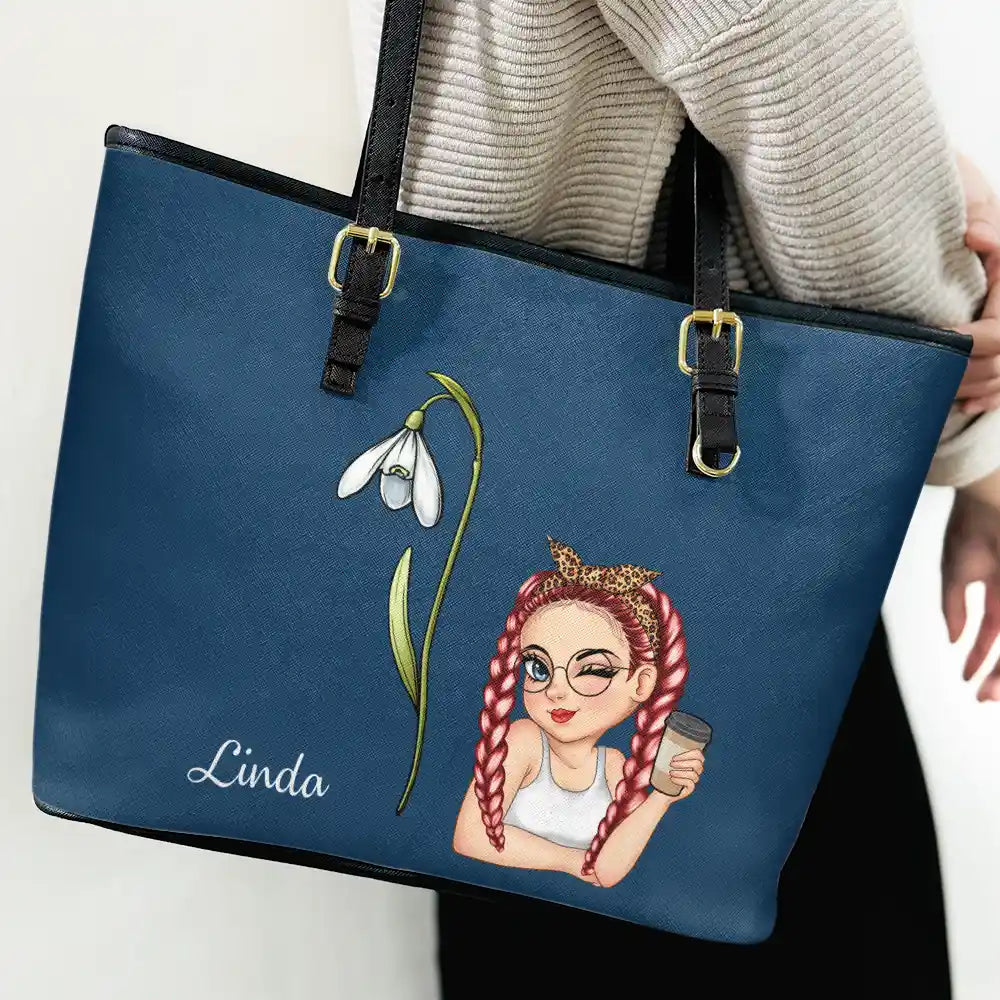 Birth Month Flower Blooming - Personalized Leather Tote Bag - Image 3