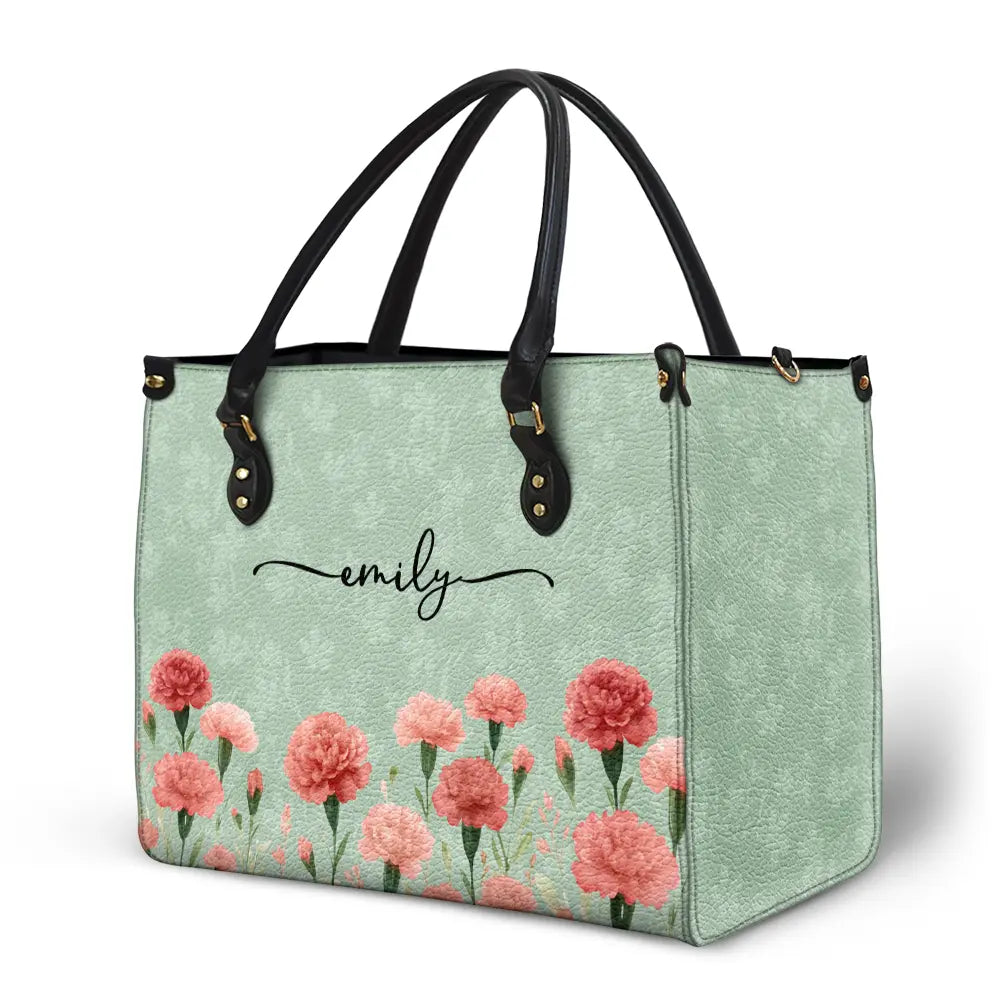 Birth Month Flower Watercolor Blooming In Love - Personalized Leather Bag - Image 2