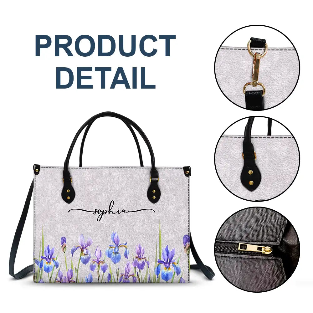 Birth Month Flower Watercolor Blooming In Love - Personalized Leather Bag - Image 5