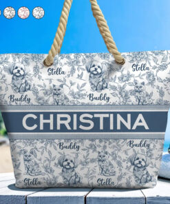 Chinoiserie Toile Dog Mom Cat Mom - Personalized Beach Bag