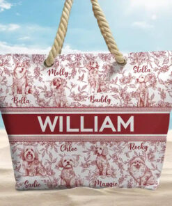 Alternative view of Chinoiserie Toile Dog Mom Cat Mom - Personalized Beach Bag