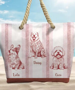 Alternative view of Chinoiserie Toile Dog On Stripes - Personalized Beach Bag