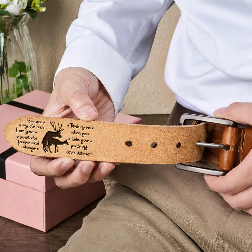 Couple Old Buck Sweet Doe - Personalized Cowhide Leather Belt - Image 6