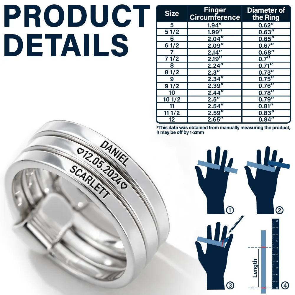 Custom Couples Names With Anniversary Date - Personalized Heart Stacking Rings - Image 3