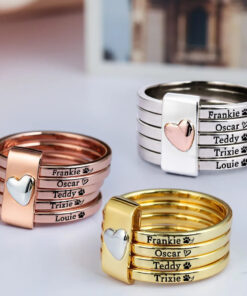 Alternative view of Custom Name Jelwery For Dog Moms Cat Moms - Personalized Heart Stacking Rings