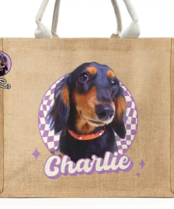 Custom Photo Vintage Dog Cat Pet - Personalized Jute Beach Bag