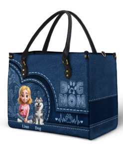 Alternative view of Dog Mom Mum 3D Effect - Personalized Leather Bag