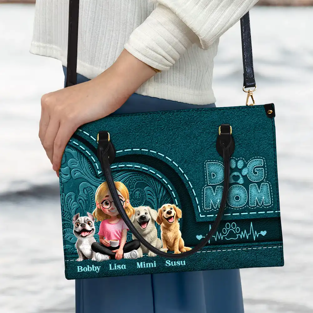 Dog Mom Mum 3D Effect - Personalized Leather Bag - Image 3