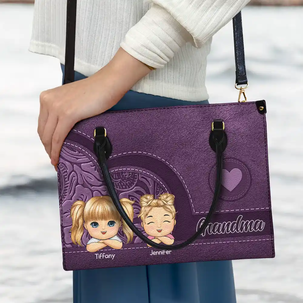 Grandma Mom Aesthetic Pattern - Personalized Leather Bag - Image 3
