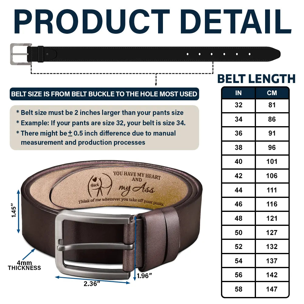 Funny Couple You Have My Heart - Personalized Engraved Leather Belt - Image 5