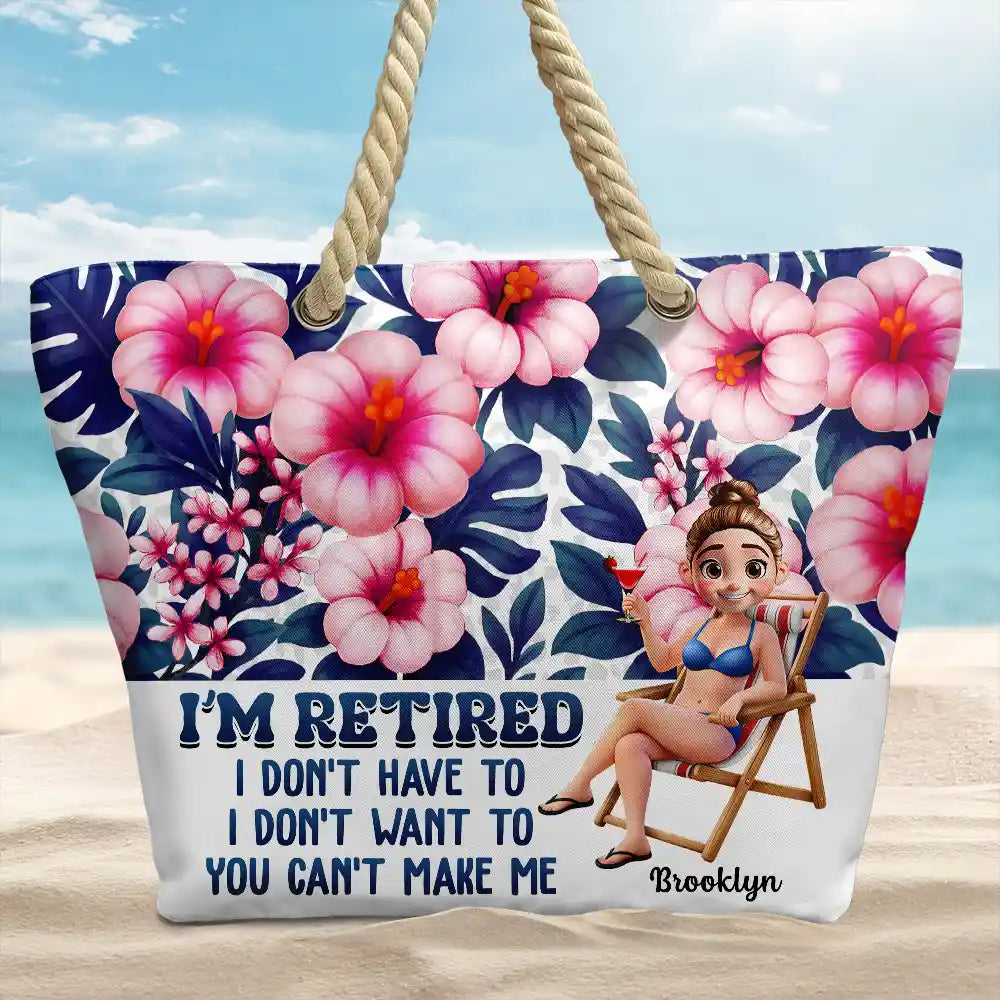 Funny I'm Retired I Don't Have To - Personalized Beach Bag - Image 2