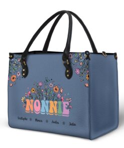 Alternative view of Mom Grandma Floral - Gift For Mother, Grandmother - Personalized Leather Bag