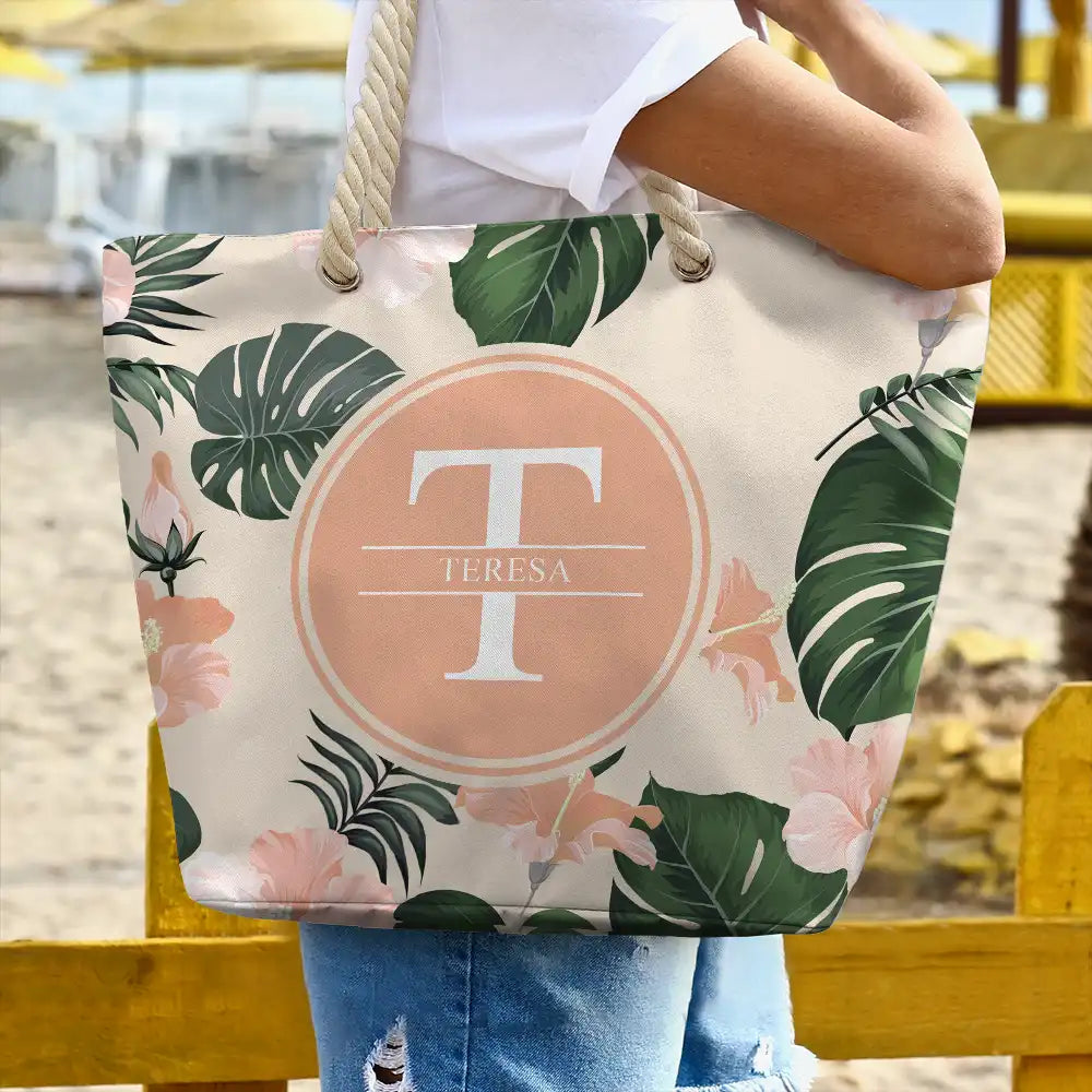 Letter Monogram Tropical Style - Personalized Beach Bag - Image 3