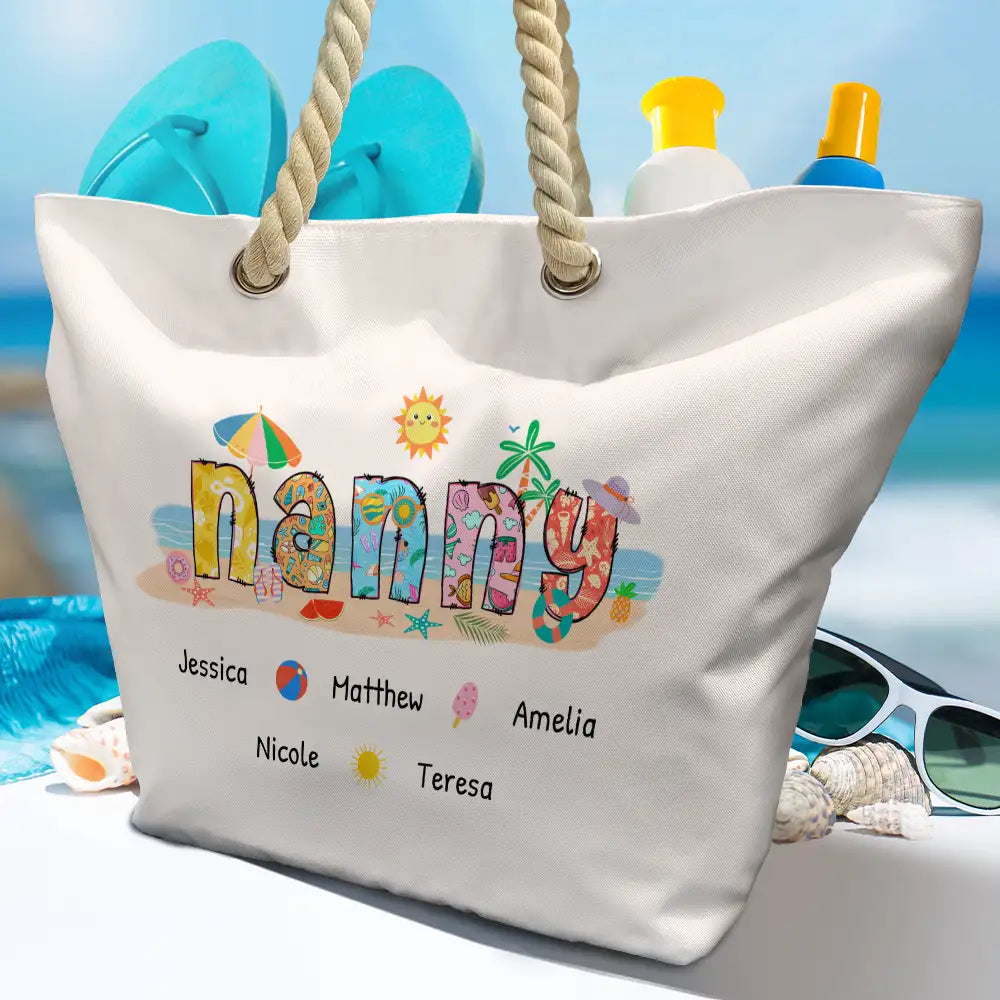 Mom Grandma Beach Summer Vibe - Personalized Beach Bag - Image 4