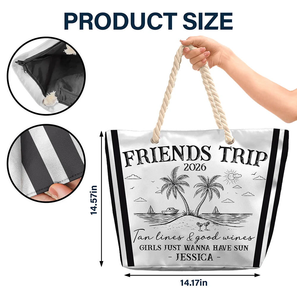 Girls Trip Friends Beach Drink - Personalized Beach Bag - Image 5