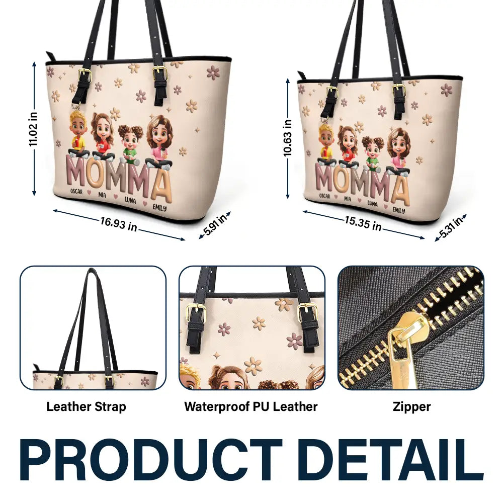 Grandma Grandkid Cartoon - Personalized Leather Tote Bag - Image 6