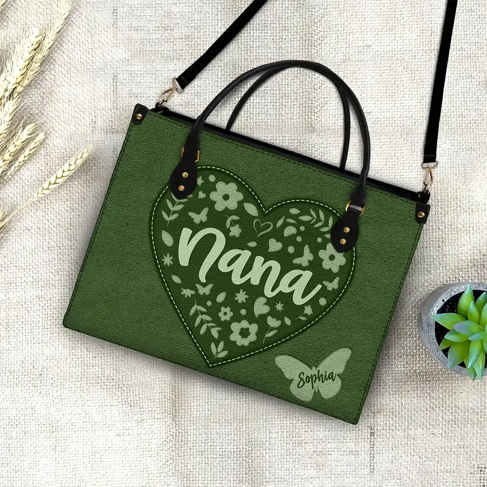 Mommy Grandma Leather Floral - Personalized Leather Bag - Image 4
