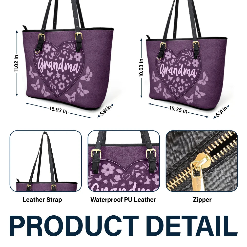Grandma Leather Floral - Personalized Leather Tote Bag - Image 6