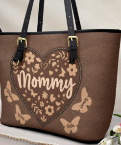 Alternative view of Grandma Leather Floral - Personalized Leather Tote Bag