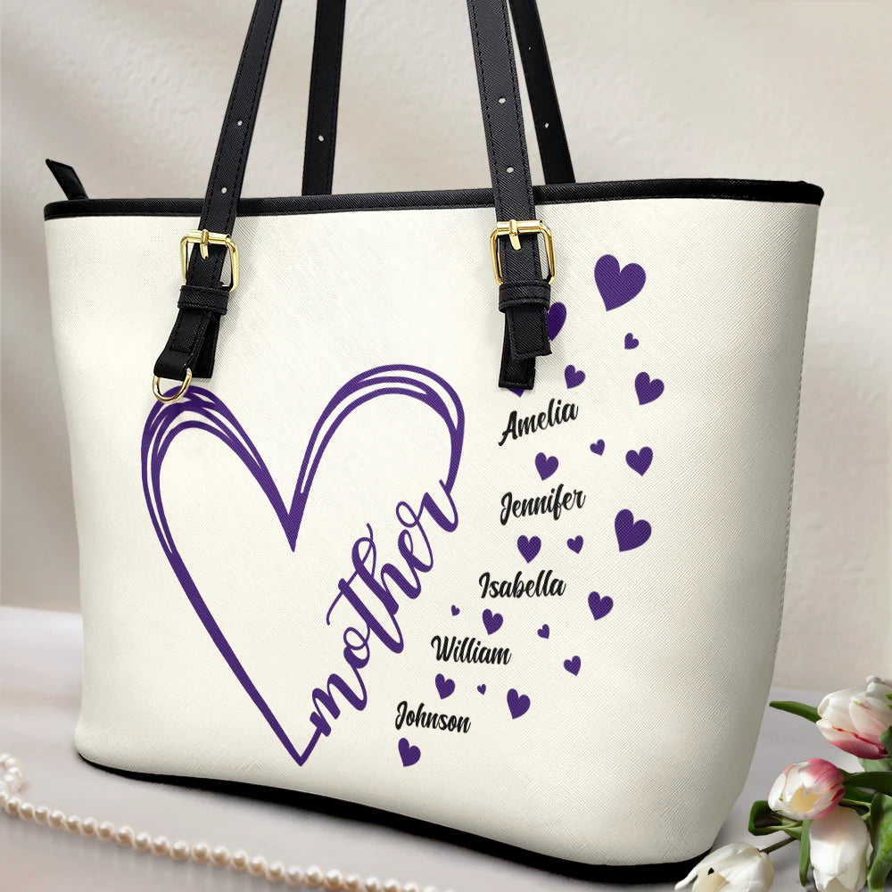 Grandma Little Hearts - Personalized Leather Tote Bag - Image 2