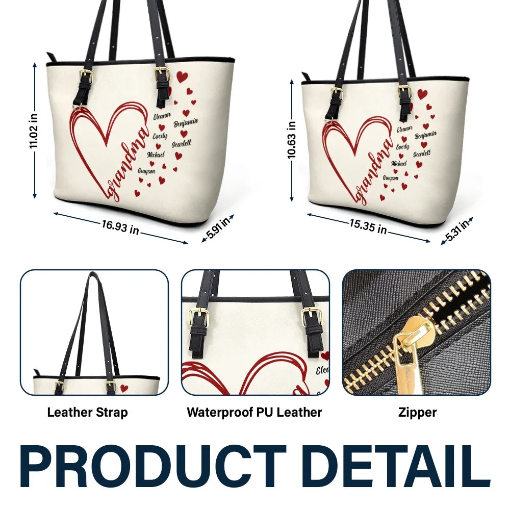 Grandma Little Hearts - Personalized Leather Tote Bag - Image 6