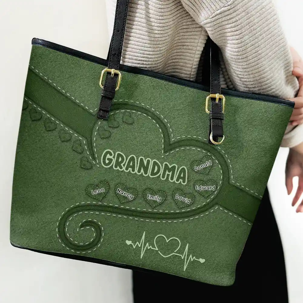 Grandma Mom's Sweethearts - Personalized Leather Tote Bag - Image 3