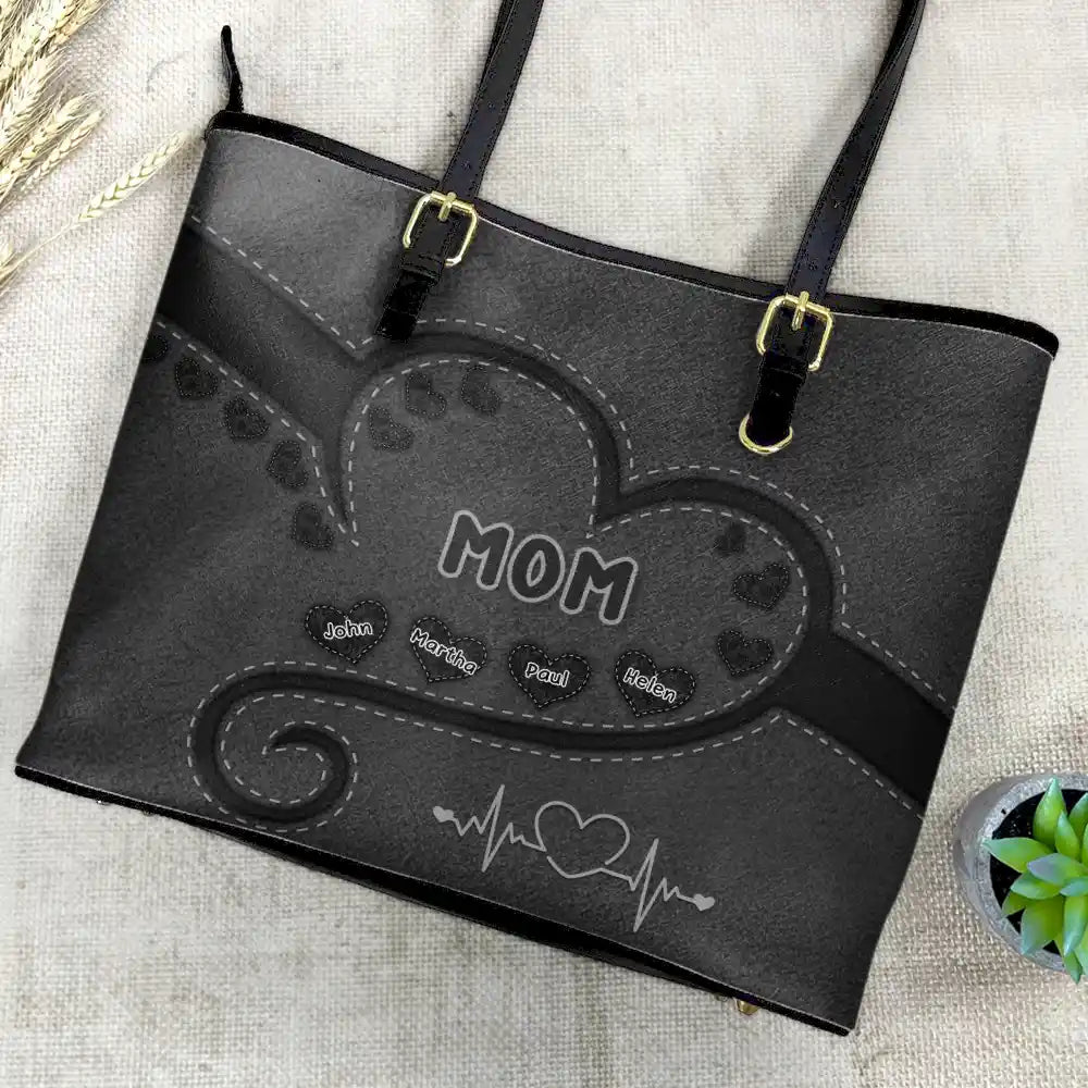 Grandma Mom's Sweethearts - Personalized Leather Tote Bag - Image 4