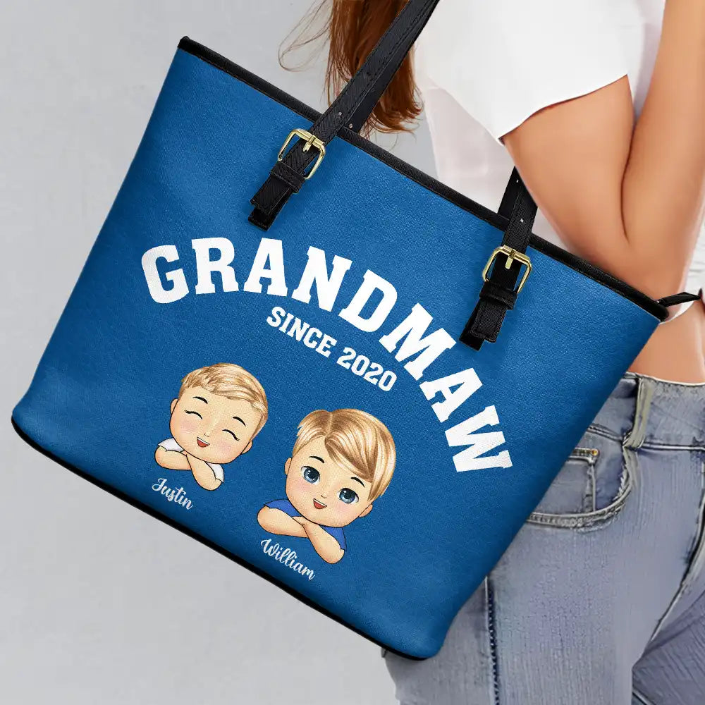 Grandma Mommy Since - Personalized Leather Tote Bag - Image 3