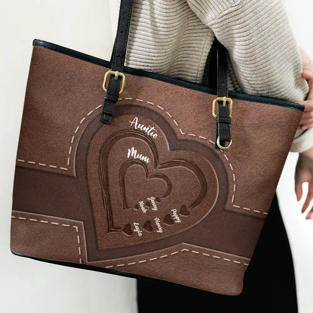 Grandma Mommy's Little Sweethearts - Personalized Leather Tote Bag - Image 3