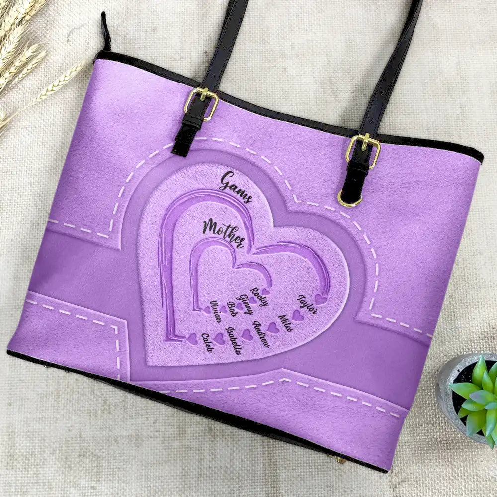 Grandma Mommy's Little Sweethearts - Personalized Leather Tote Bag - Image 4
