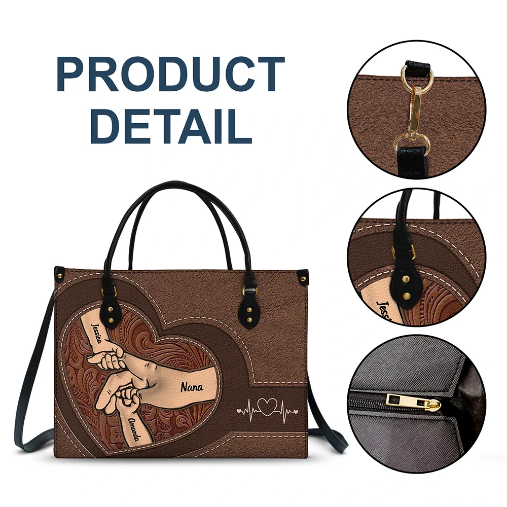 Hands In Hands Mom Nana And Children - Personalized Leather Bag - Image 7