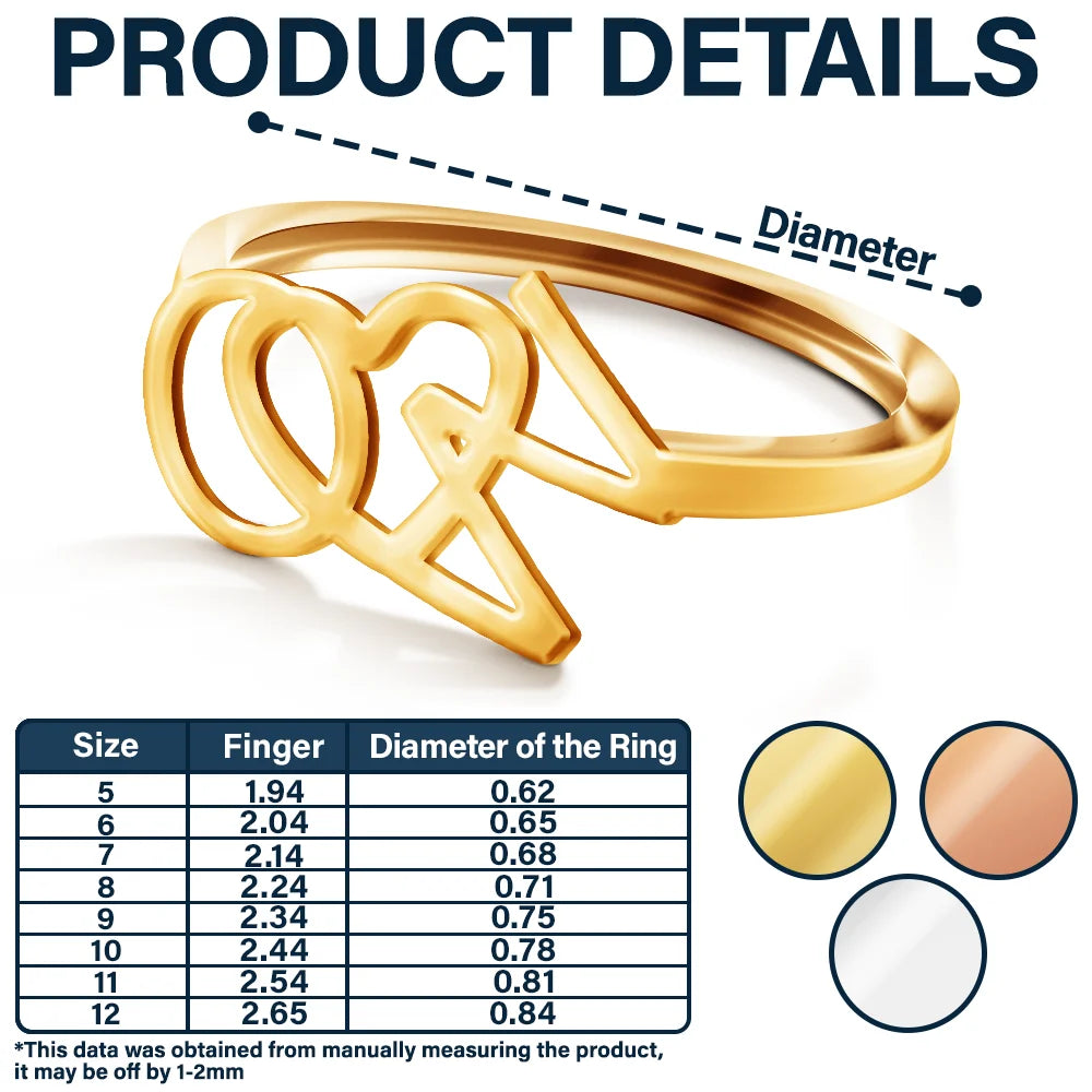 Heart Binding Name Initials - Personalized Custom Shaped Ring - Image 5