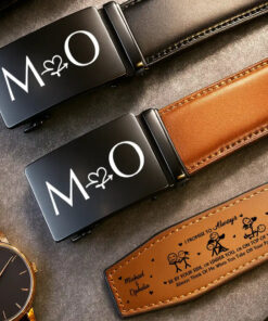 Alternative view of I Promise I'll Always By Your Side - Personalized Leather Belt With Engraved Buckle