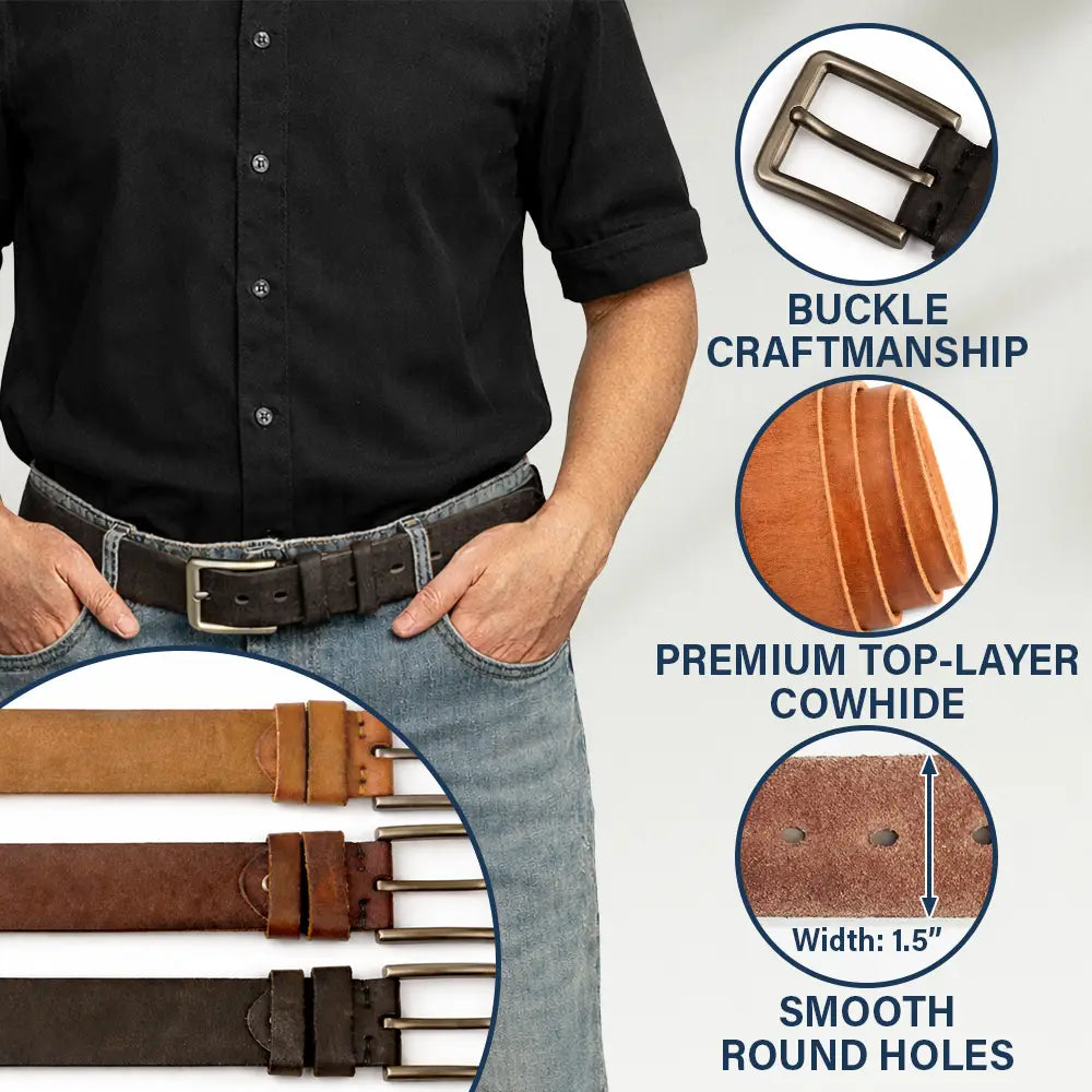 Couple Old Buck Sweet Doe - Personalized Cowhide Leather Belt - Image 4
