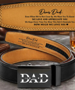 It Reminds You How Much We Love You Dad Papa - Personalized Leather Belt With Engraved Buckle
