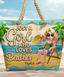 Alternative view of Just A Girl Who Loves Beaches Cartoon - Personalized Beach Bag