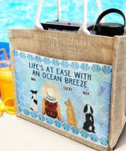 Alternative view of Life's At Ease With An Ocean Breeze Dog Cat Lover - Personalized Jute Tote Bag