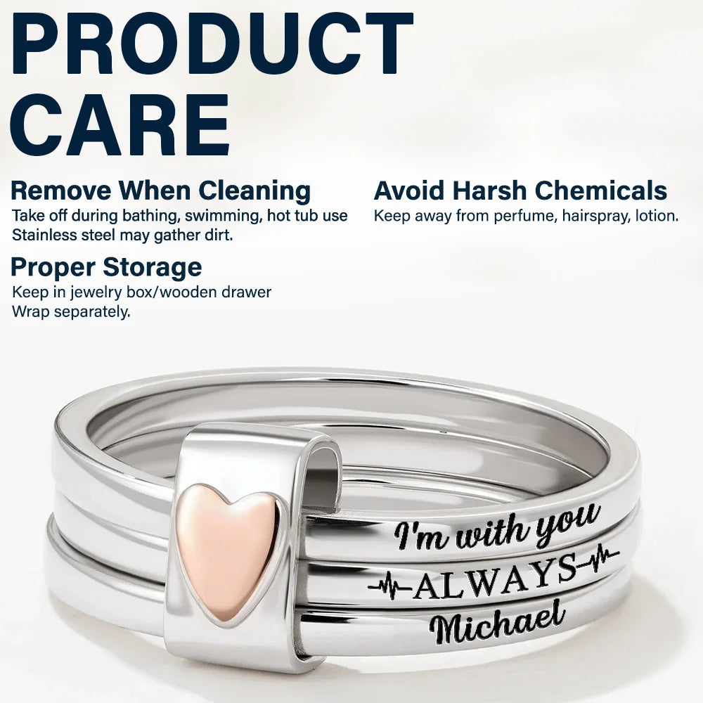 Memorial I'm With You Always - Personalized Heart Stacking Rings - Image 4
