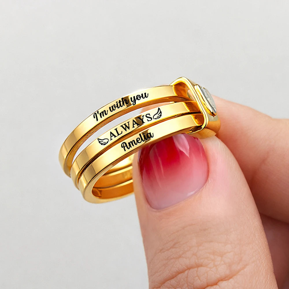 Memorial I'm With You Always - Personalized Heart Stacking Rings - Image 6