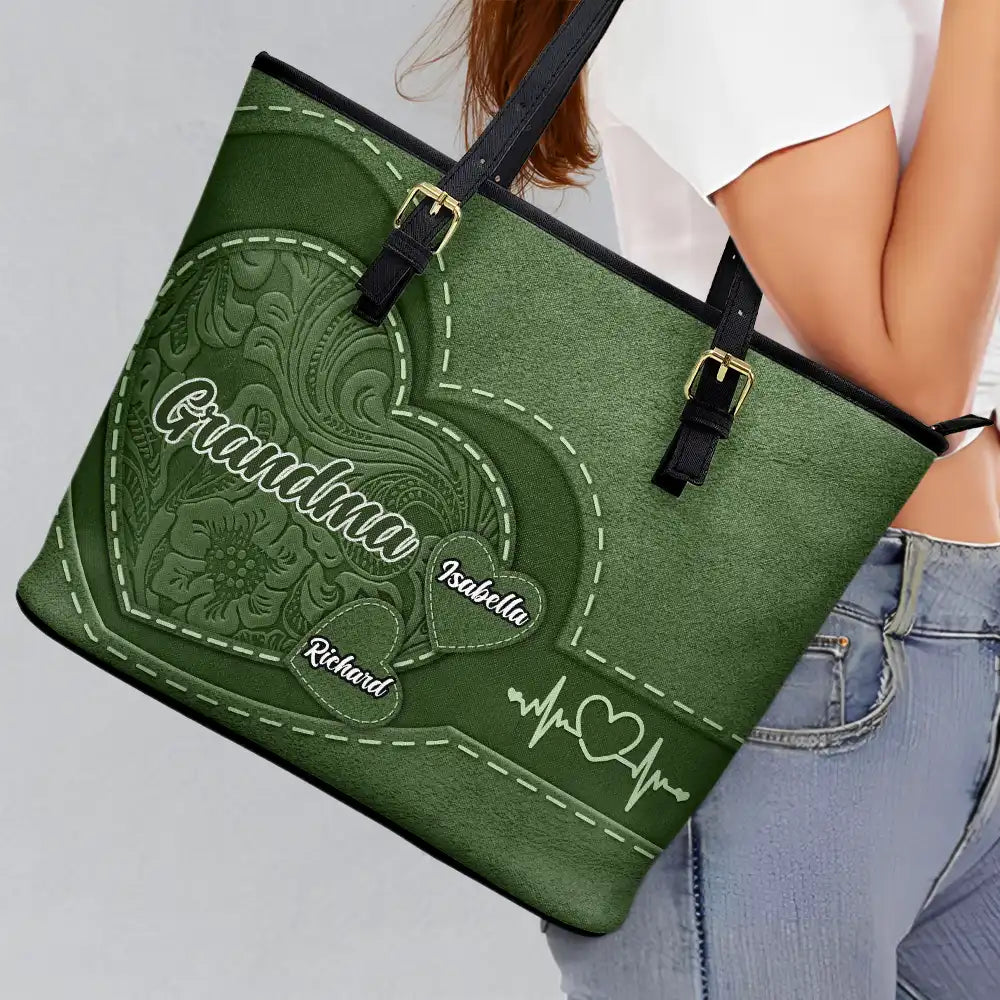 Grandma Mommy's Little Sweethearts - Personalized Leather Tote Bag - Image 3
