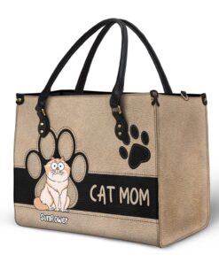 Alternative view of Cat Mom Funny Cartoon Style - Gift For Cat Lovers - Personalized Leather Bag